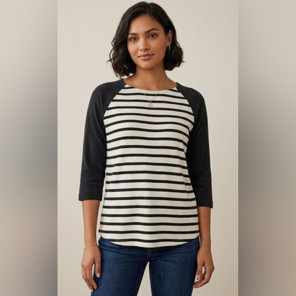 5 For $25✨J Crew Womens Small Black & White Striped Longsleeved Top Blouse Shirt